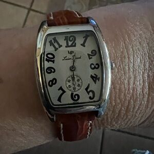 Lucien Piccard Silver Watch with Brown Leather Strap
